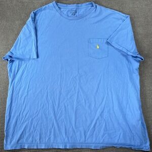 Polo Ralph Lauren Mens XXL Classic Fit Pocket T-Shirt Light Blue Yellow Pony